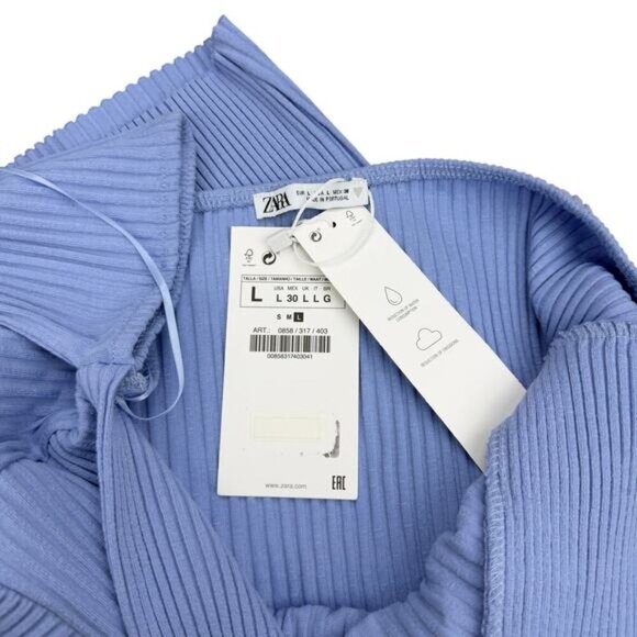 NWT ZARA Halter Neck Ribbed Knot Detail Dress Sz Large Sky Blue - Picture 4 of 6